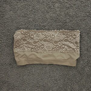 Lace Trim Bandeau Bra - Nude